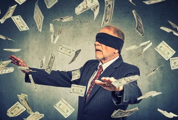 Stock Illustration - Blindfolded person trying to write